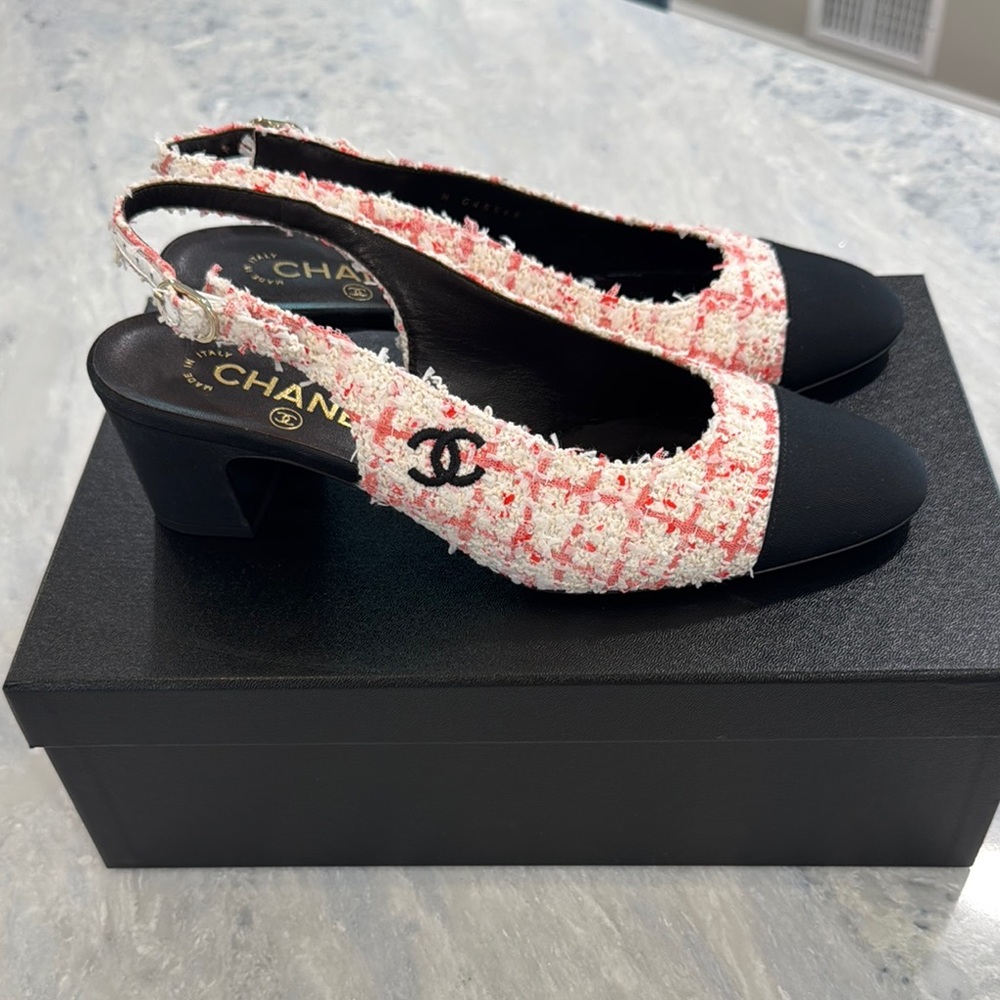 Chanel Black and Pink Heels with Slingback Design